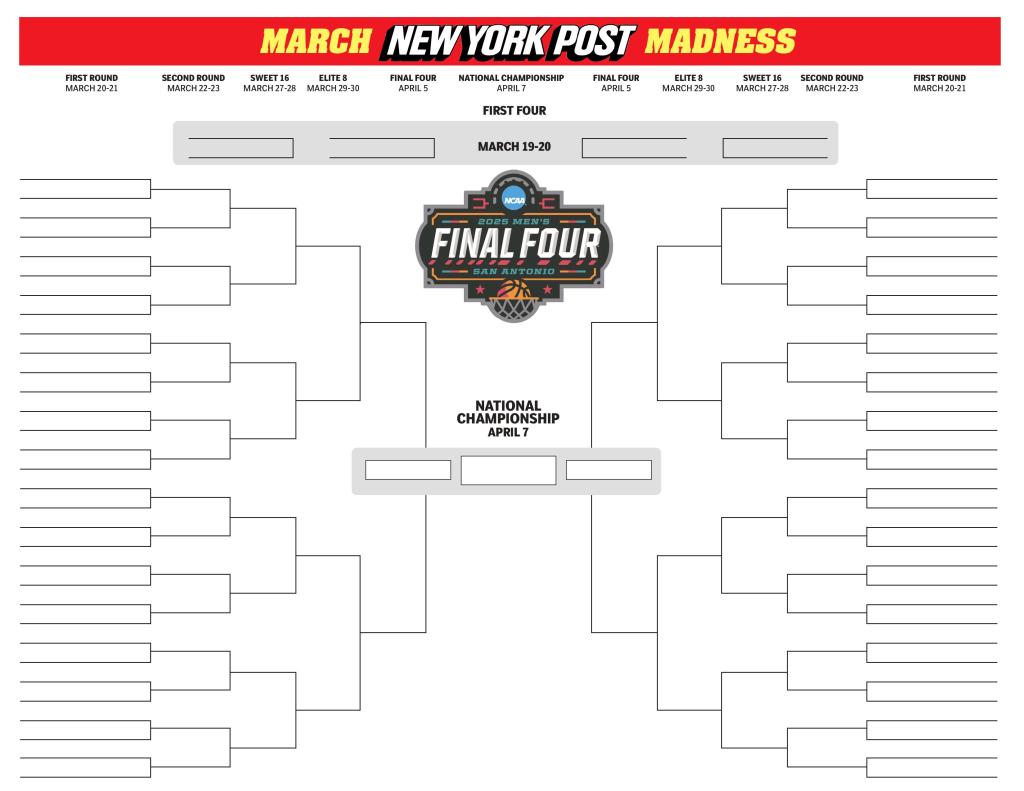 Printable blank NCAA bracket template for March Madness 2025