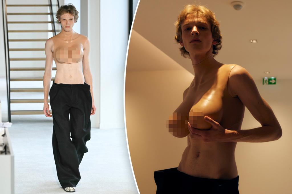 Male model with fake boobs shocks Paris Fashion Week audiences