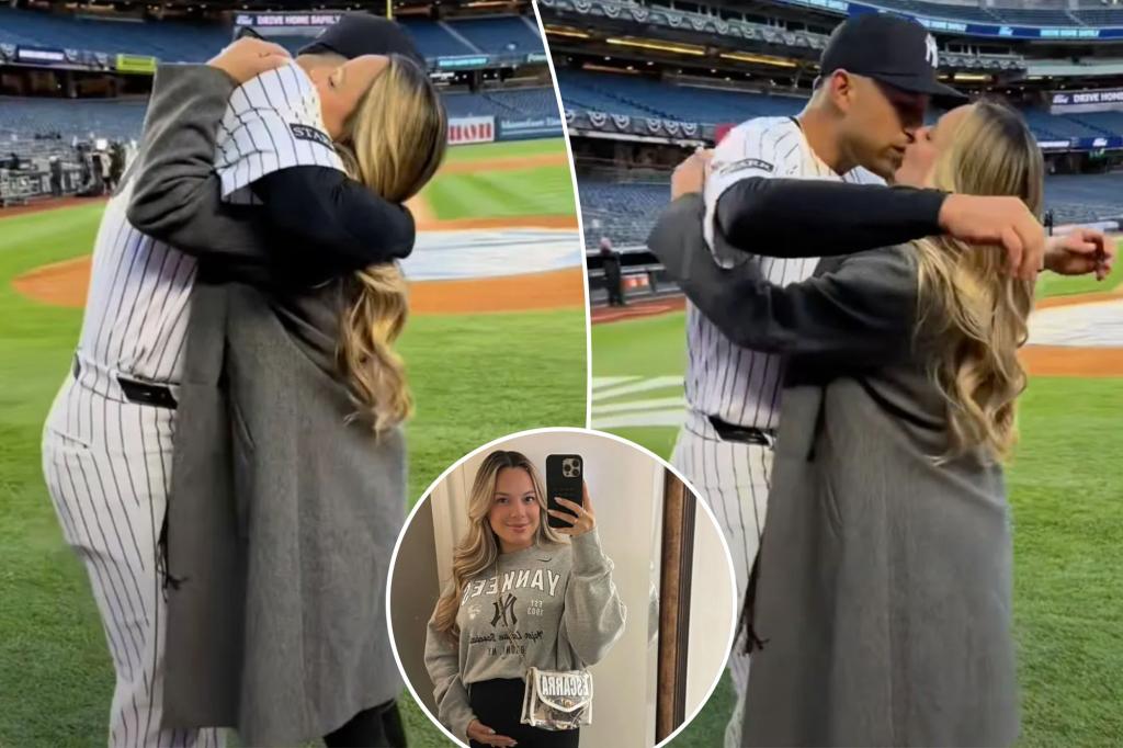 JC Escarra embraces wife on Opening Day after making Yankees