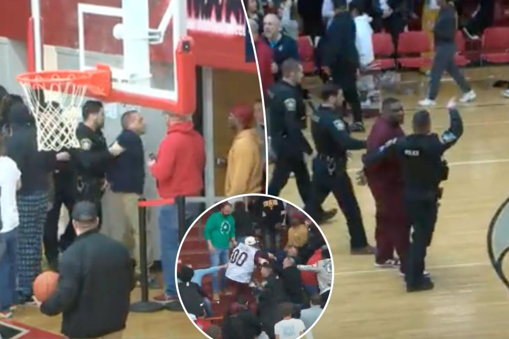 High school basketball playoff game ends with wild fight involving fans