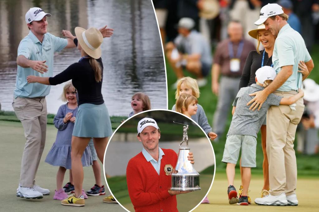 Russell Henley embraces wife Teil, kids after M Arnold Palmer win