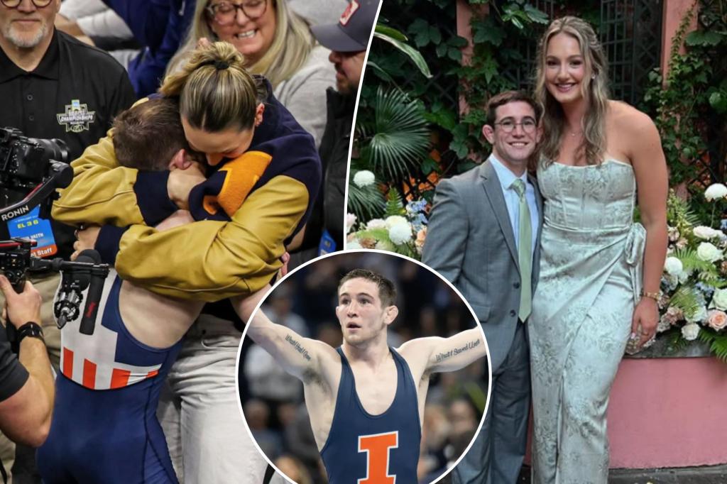 Lucas Byrd celebrates NCAA wrestling title with towering girlfriend