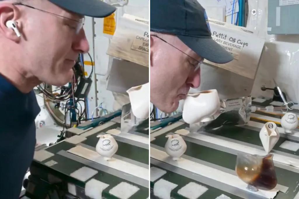 NASA astronaut shows off how to drink a cup of coffee in space