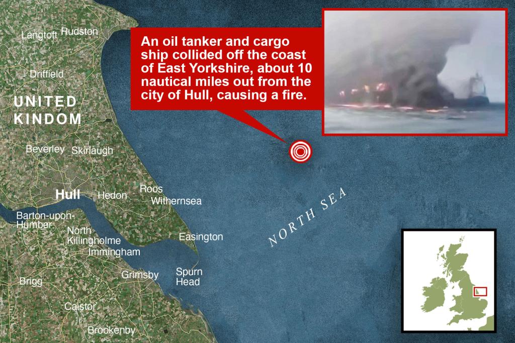 32 people brought ashore after ships collide and catch fire in the North Sea: Port chief