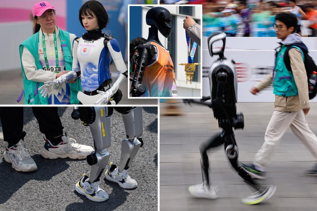 Humanoid robots compete against humans in half-marathon in China