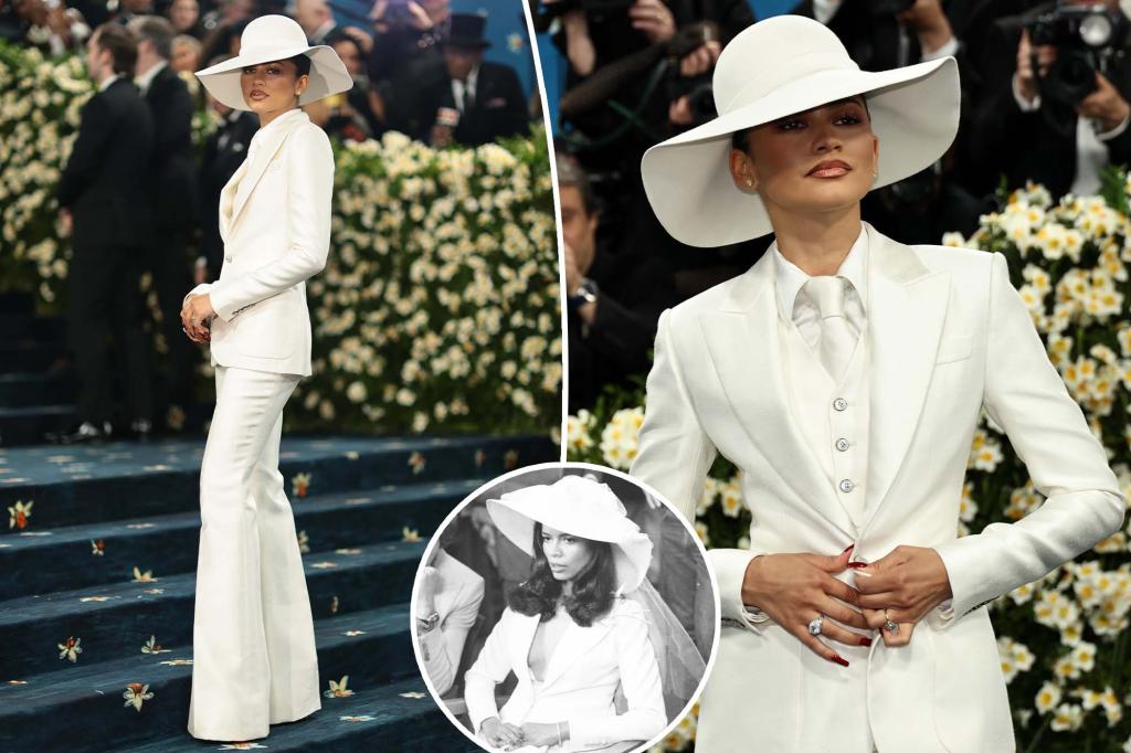 Zendaya stuns in bridal suit inspired by Bianca Jagger