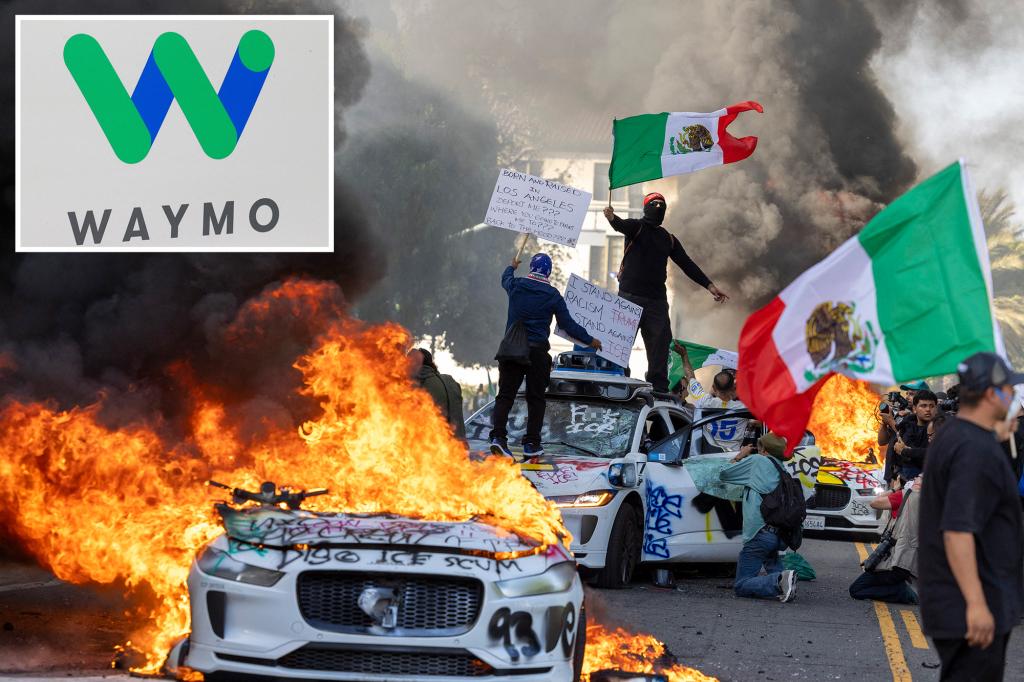Waymo suspends self-driving service in downtown LA after 5 cars torched in protests