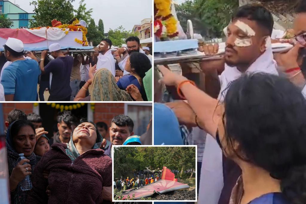 Bandaged lone Air India survivor carries coffin of brother killed in crash