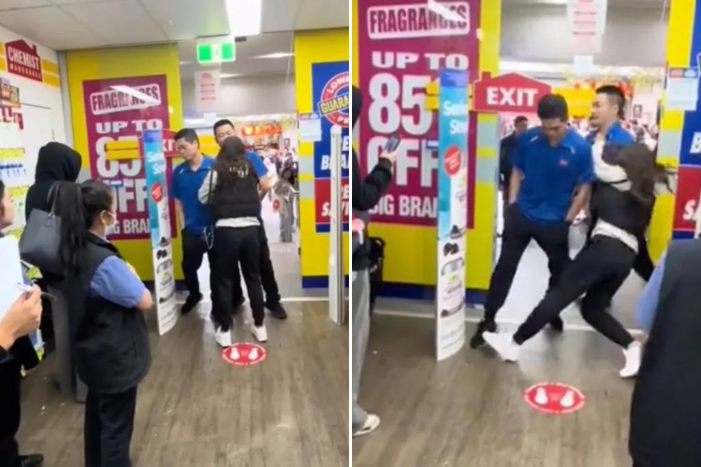 Employees confront alleged shoplifters trying to flee store in dramatic footage