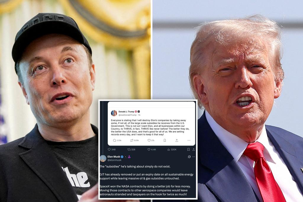 Elon Musk hits back at Trump after president said he didn’t want to strip Tesla boss of subsidies